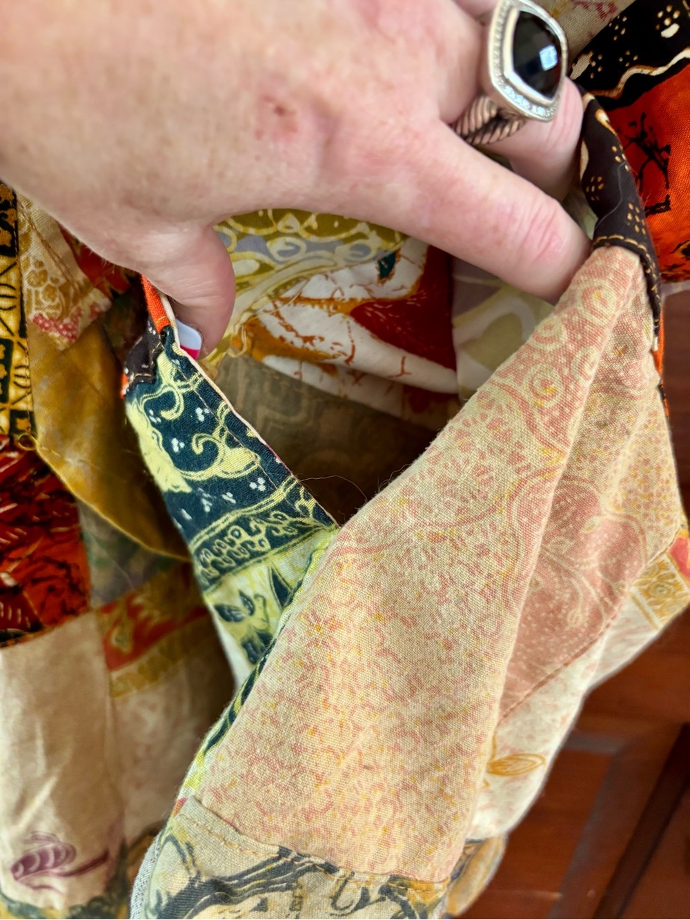 NWT Jaded Gypsy Multicolor Patchwork Kimono Jacket - Yellow, Orange, Burgundy - Picture 4 of 9